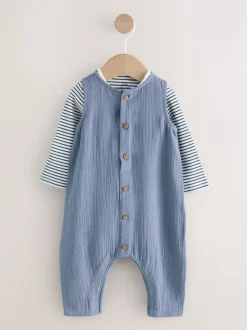 Blauw - Babyset van tuinbroek en rompertje (0 mnd-2 jr)
