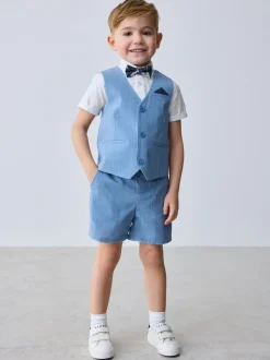 Blauw - Baker By Ted Baker set van overhemd, gilet en short