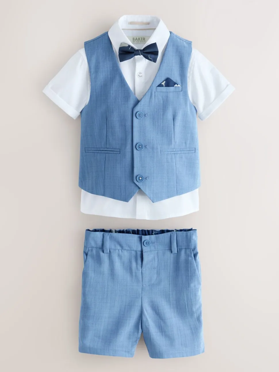 Blauw - Baker By Ted Baker set van overhemd, gilet en short