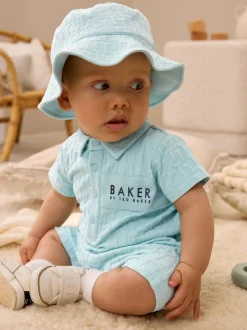 Blauw - Baker By Ted Baker - Set van geribbeld rompertje en muts