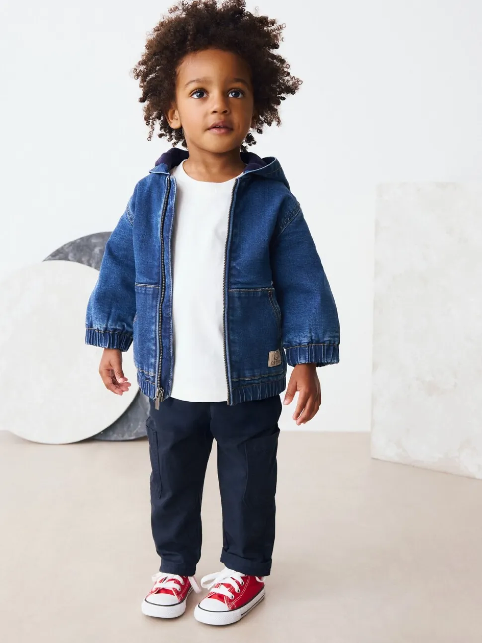 Blauw - Borg gevoerd denim overshirt met capuchon en rits (3mnd-7jr)