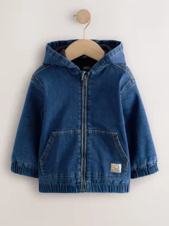 Blauw - Borg gevoerd denim overshirt met capuchon en rits (3mnd-7jr)
