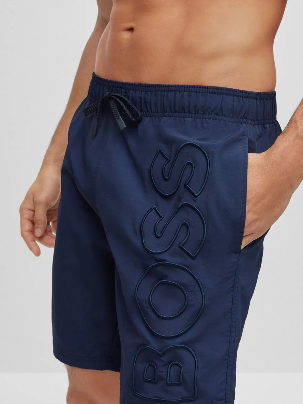 Blauw - BOSS Gevoerde zwembroek met walvis-logo