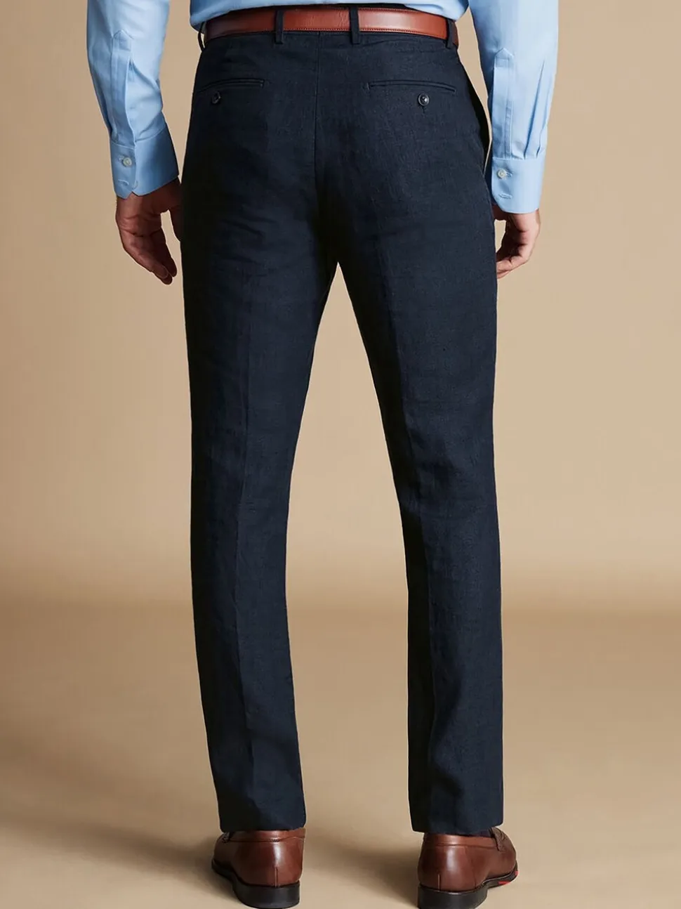 Blauw - Charles Tyrwhitt slim fit 100% linnen broek