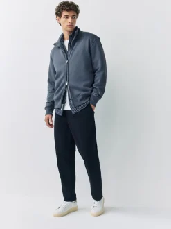 Blauw - Cotton Rich Jersey Full Zip Funnel Neck Sweatshirt