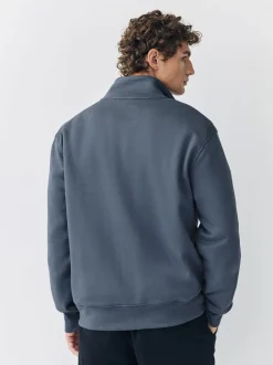 Blauw - Cotton Rich Jersey Full Zip Funnel Neck Sweatshirt