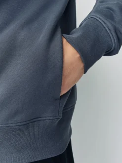 Blauw - Cotton Rich Jersey Full Zip Funnel Neck Sweatshirt