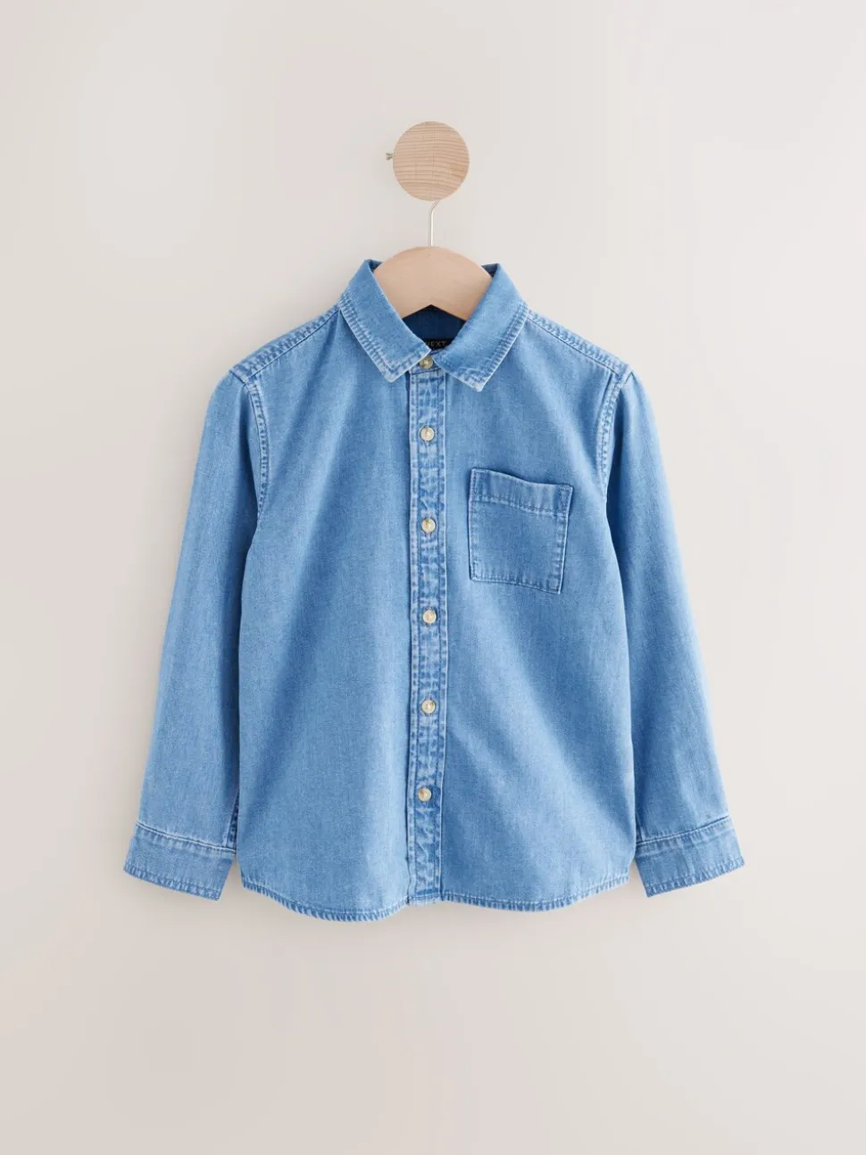 Blauw - Denim overhemd met lange mouwen (3-16jr)