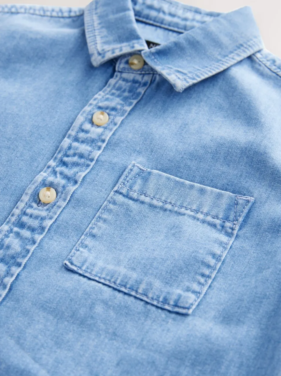Blauw - Denim overhemd met lange mouwen (3-16jr)