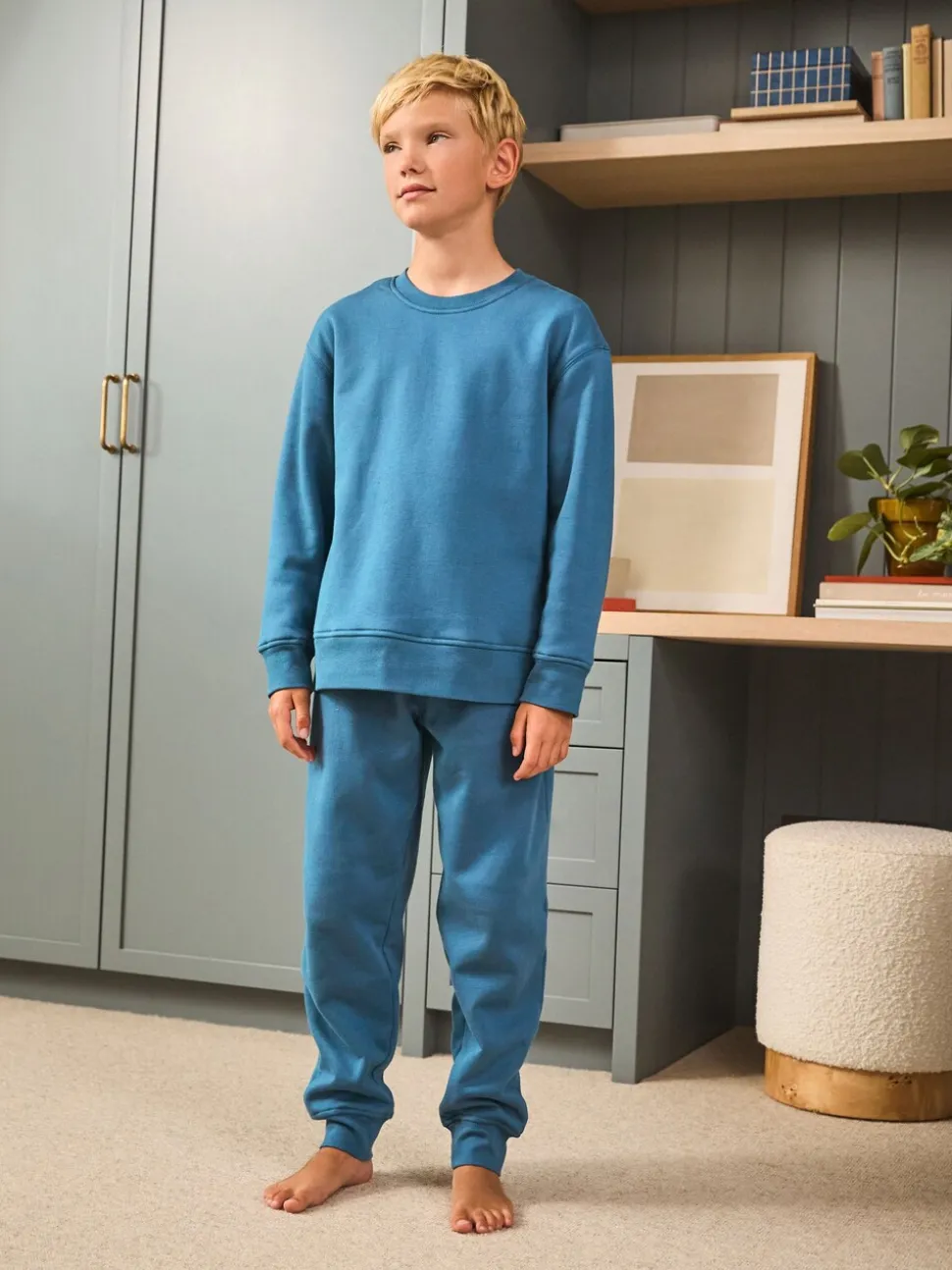 Blauw - Enkele behaaglijke fleece pyjama (3 - 16 jr)