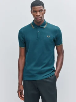Blauw - Fred Perry polo met tweekleurig gestreept randje