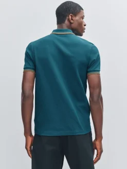 Blauw - Fred Perry polo met tweekleurig gestreept randje