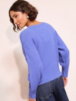 Blauw - Friends Like These Button Sleeve Detail Jumper