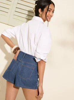 Blauw - Friends Like These geborduurde 100% katoenen shorts