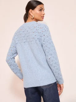 Blauw - Friends Like These Pointelle trui met stiksels