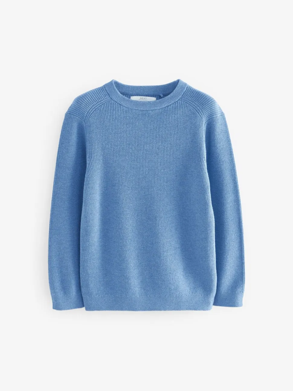 Blauw - Gebreide katoenen trui met ronde hals (3-16jr)