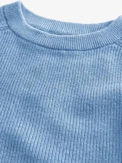 Blauw - Gebreide katoenen trui met ronde hals (3-16jr)