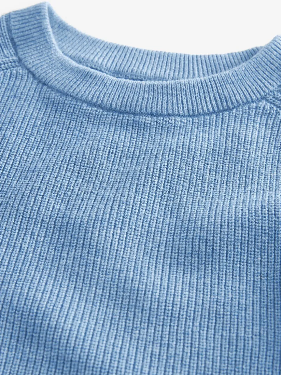Blauw - Gebreide katoenen trui met ronde hals (3-16jr)