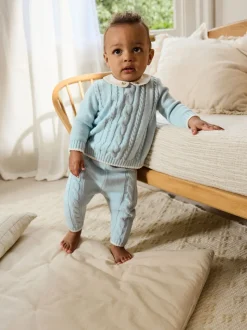 Blauw - Gebreide trui en leggings babyset (0mnd-3jr)