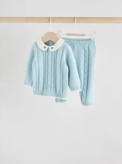 Blauw - Gebreide trui en leggings babyset (0mnd-3jr)