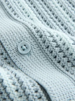 Blauw - Gehaakte gebreide set van overhemd met korte mouwen en shorts (3mnd -10jr)