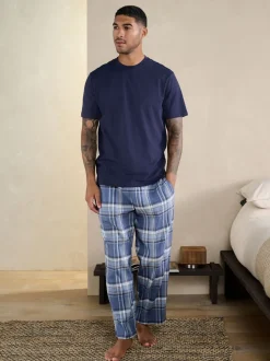 Blauw - Geruite pyjama met korte mouwen