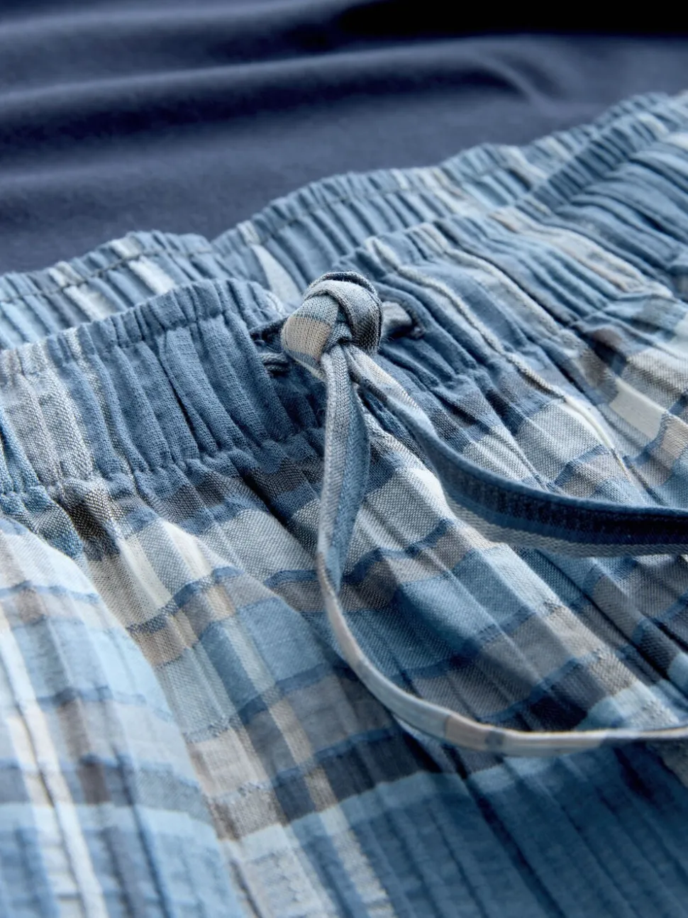 Blauw - Geruite pyjama met korte mouwen