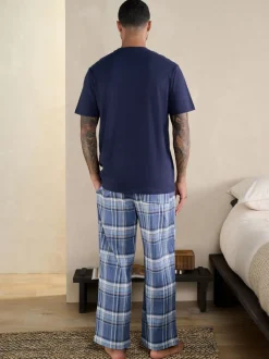 Blauw - Geruite pyjama met korte mouwen