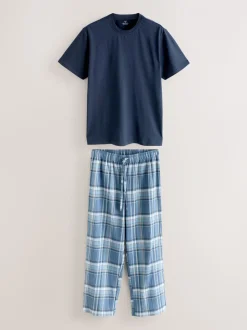 Blauw - Geruite pyjama met korte mouwen