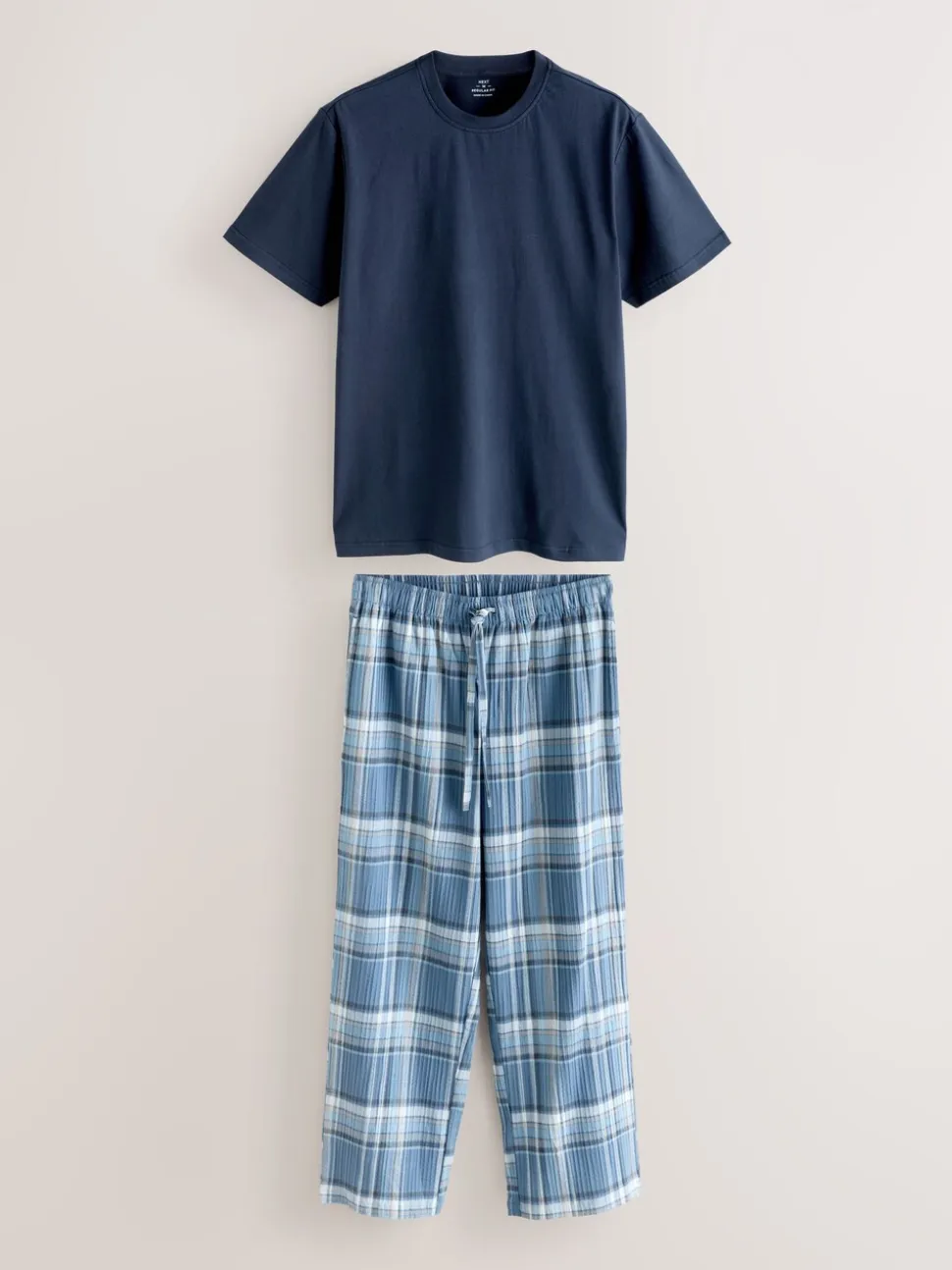 Blauw - Geruite pyjama met korte mouwen