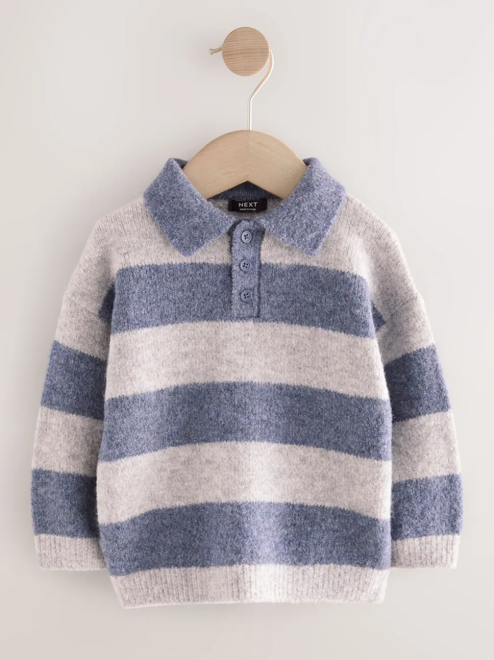 Blauw - Gestreept gebreid rugbypoloshirt (3mnd-7jr)