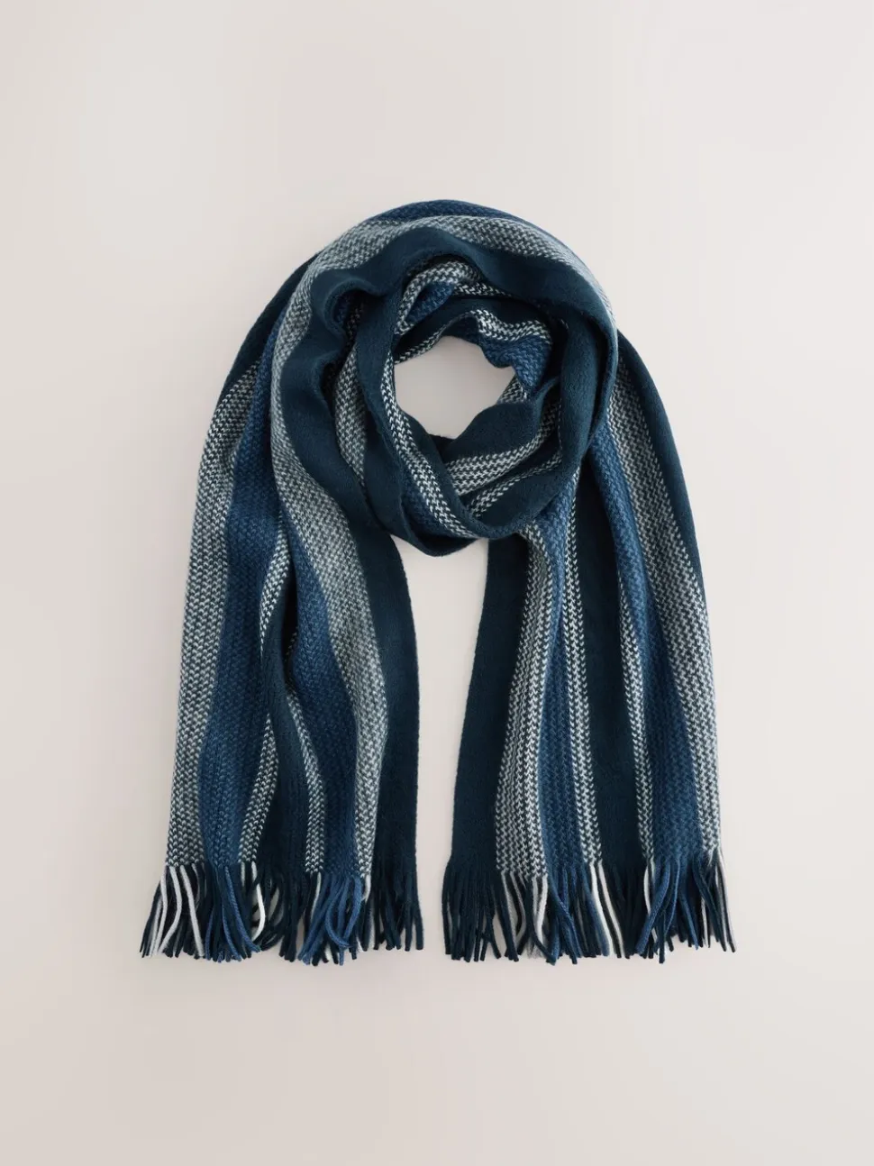 Blauw - Gestreepte gebreide sjaal