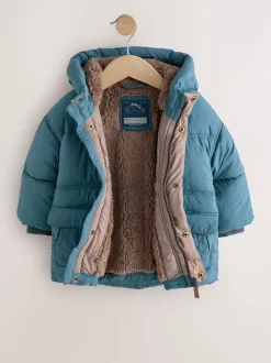 Blauw - Gewatteerde, regenbestendige jas met borgvoering (3mnd-7jr)