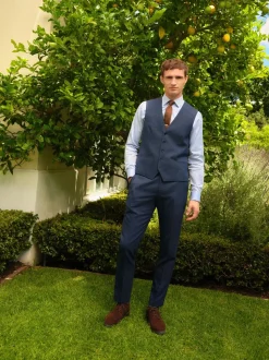 Blauw - Gilet van getextureerde wolmix