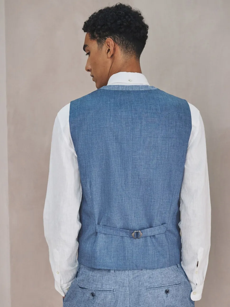Blauw - Gilet van linnenmix met textuur