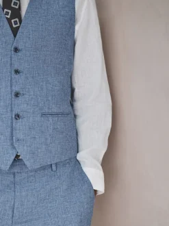Blauw - Gilet van linnenmix met textuur