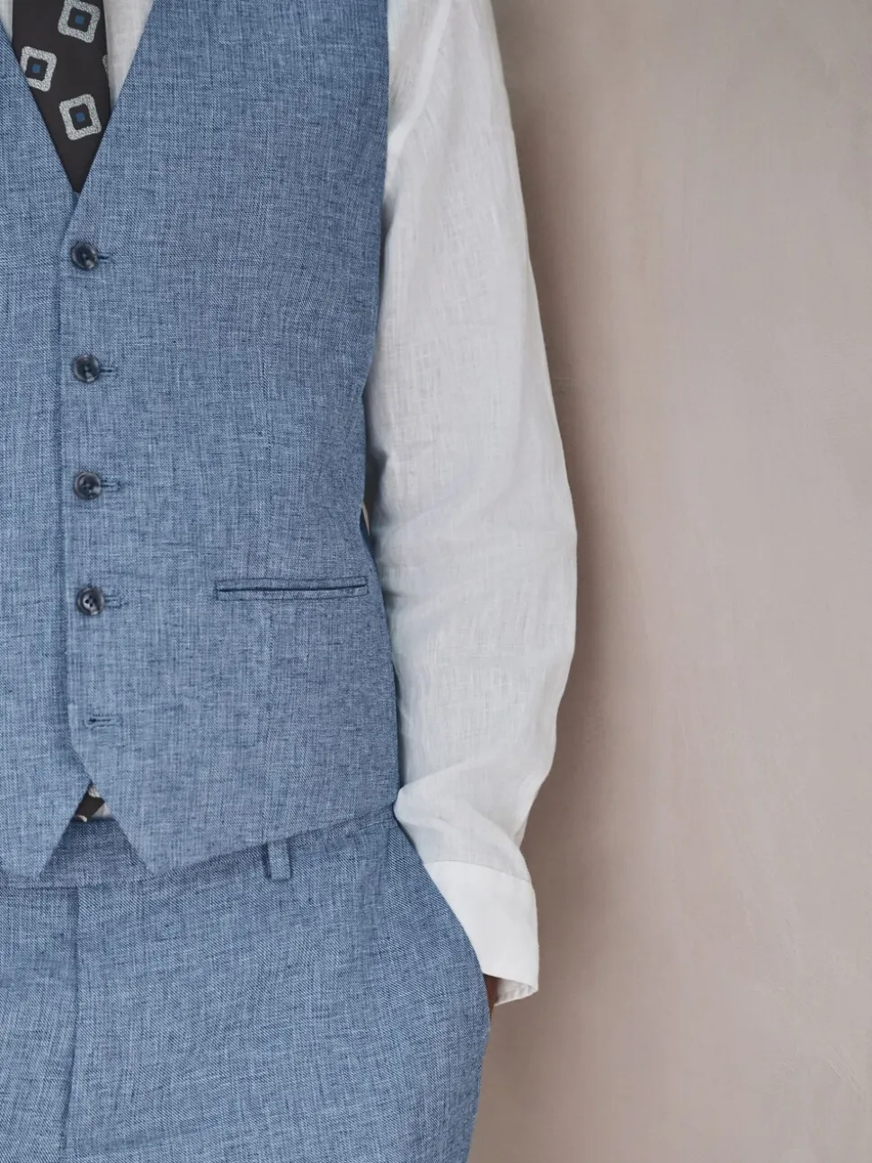 Blauw - Gilet van linnenmix met textuur