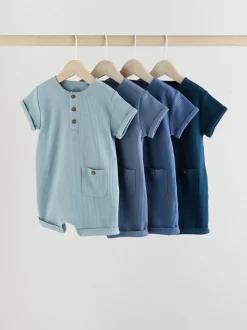 Blauw - Grootvader Knopen bij de hals 4 set Baby Rompertjes
