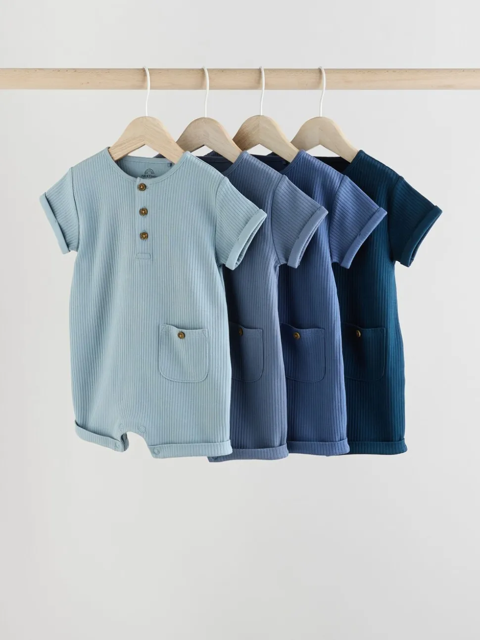 Blauw - Grootvader Knopen bij de hals 4 set Baby Rompertjes