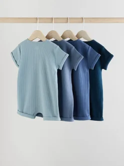 Blauw - Grootvader Knopen bij de hals 4 set Baby Rompertjes