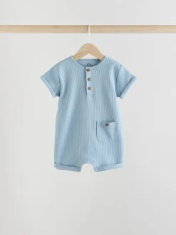 Blauw - Grootvader Knopen bij de hals 4 set Baby Rompertjes