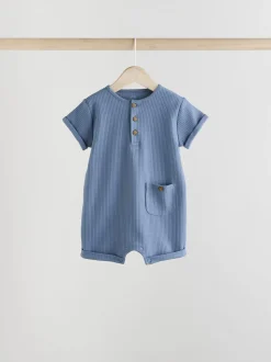 Blauw - Grootvader Knopen bij de hals 4 set Baby Rompertjes