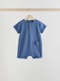 Blauw - Grootvader Knopen bij de hals 4 set Baby Rompertjes
