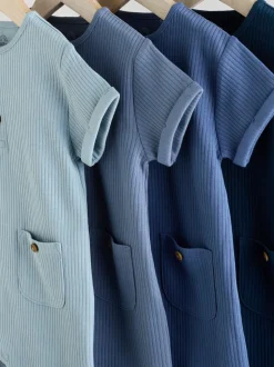 Blauw - Grootvader Knopen bij de hals 4 set Baby Rompertjes