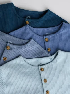 Blauw - Grootvader Knopen bij de hals 4 set Baby Rompertjes