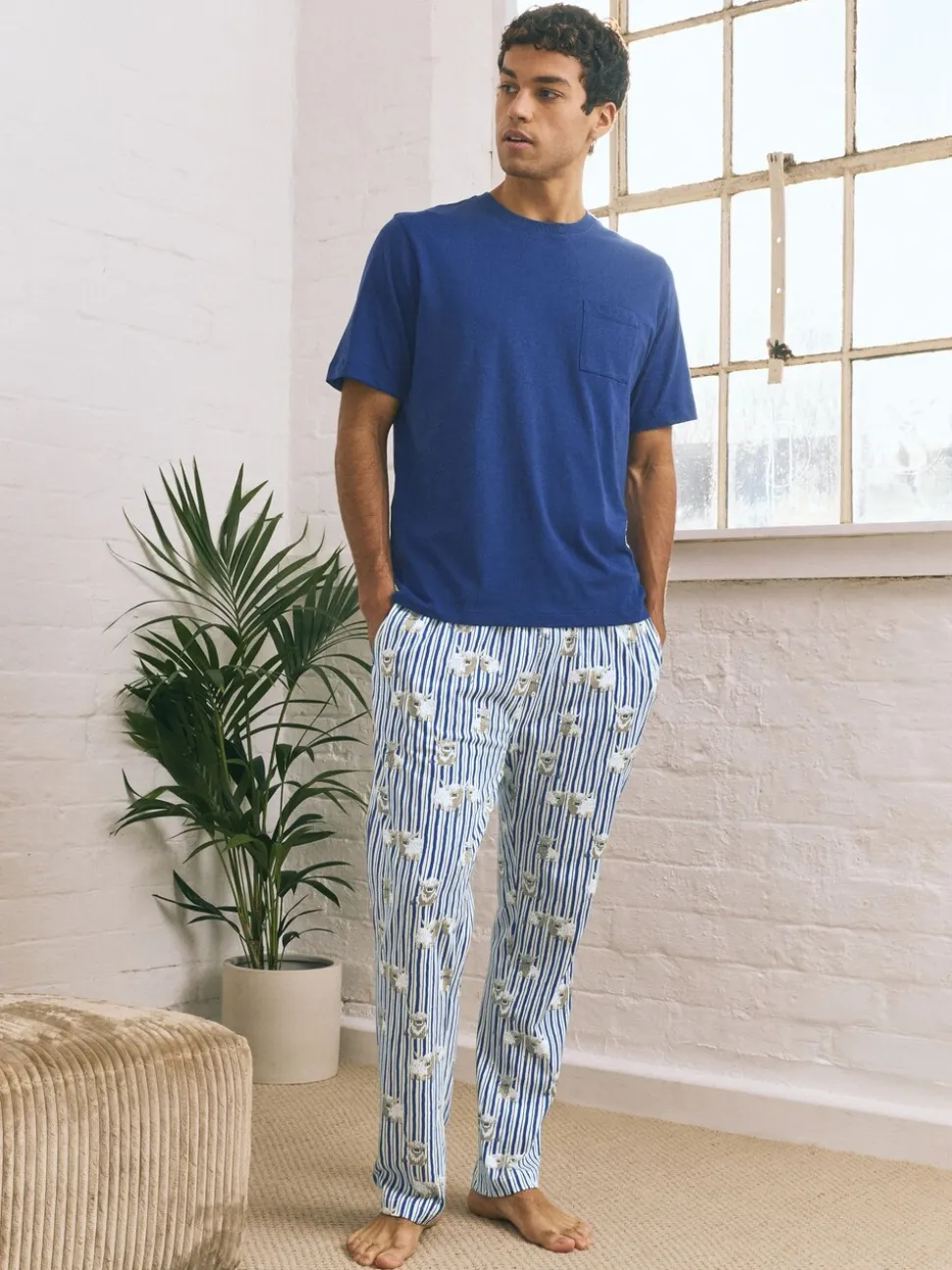 Blauw - Hamish the Highland Cow Jersey Short Sleeve Pyjamas Set