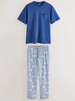 Blauw - Hamish the Highland Cow Jersey Short Sleeve Pyjamas Set