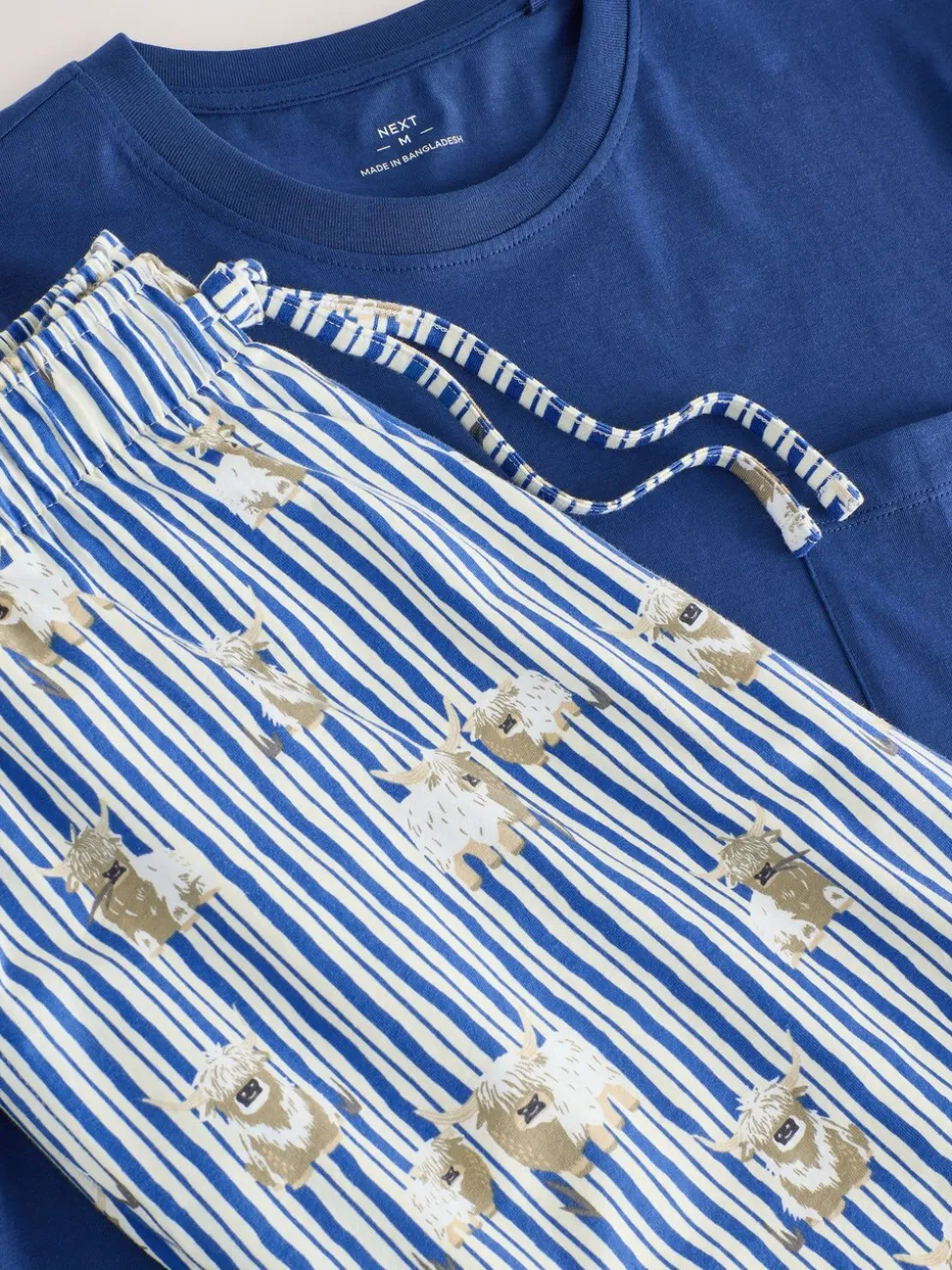 Blauw - Hamish the Highland Cow Jersey Short Sleeve Pyjamas Set