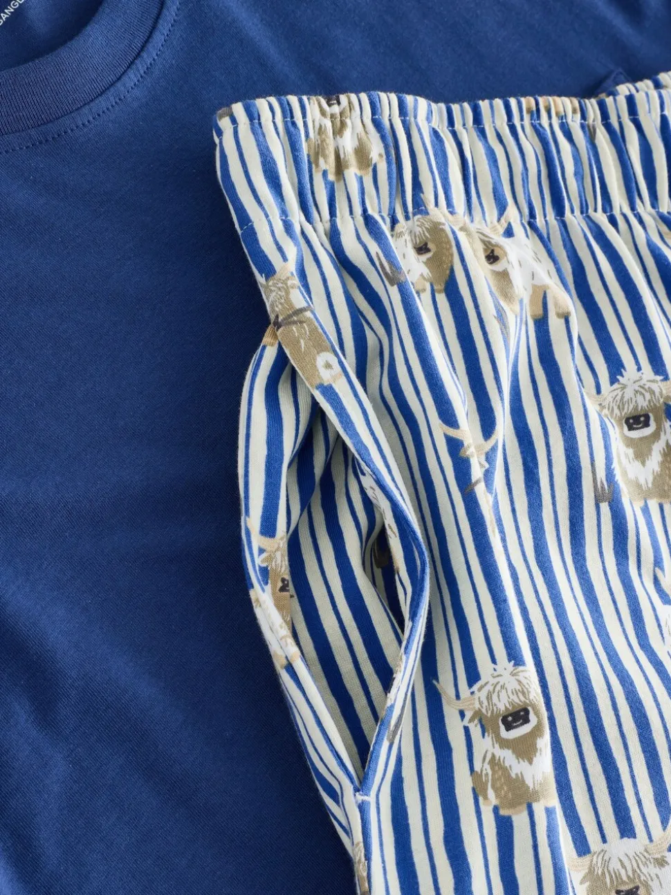 Blauw - Hamish the Highland Cow Jersey Short Sleeve Pyjamas Set