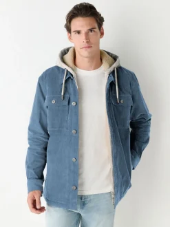 Blauw - Hooded Corduroy Borg Lined Shacket